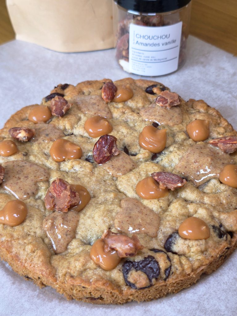 Cookie version XXL praliné amandes caramel au beurre salé
